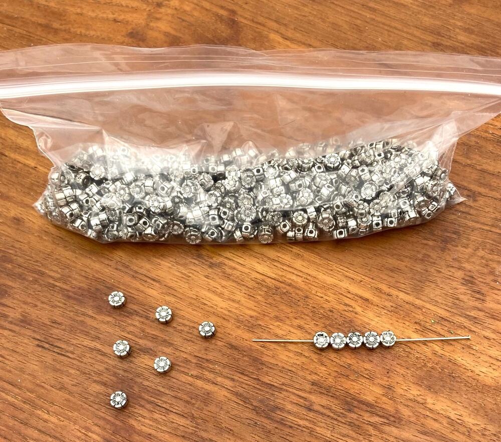 Antique Silver Plated (?) Flower Spacer Beads 500 Pieces 6mm x 3mm